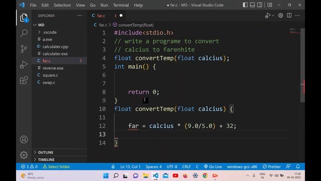 Convert calcius to farenhite using function in C language #clanguage #computerscience #coding