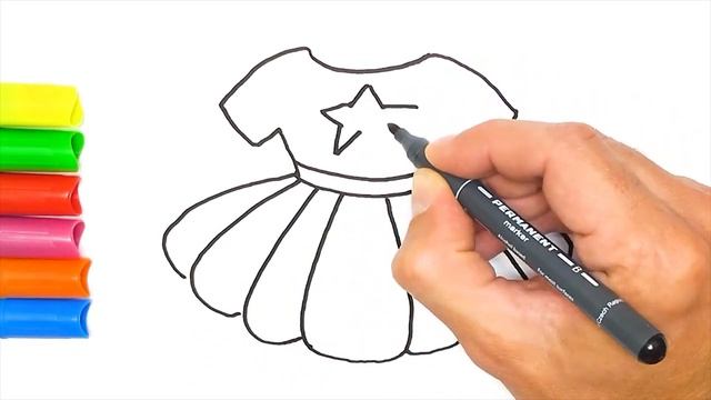 Как нарисовать платье с пышной юбкой. Простые рисунки для детей. Уроки рисования для повторения смотреть онлайн