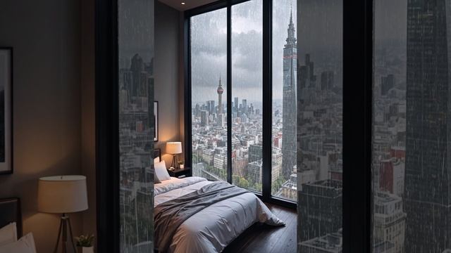 Urban Symphony | Rain, Thunder, and the City in a Cozy Bedroom