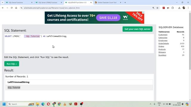 SQL Server Functions | SQL Server String Functions - SQL Server LTRIM() Function #13 | 236. W3Schoo
