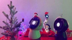 Jibo robot and mini Christmas tree, feeling festive