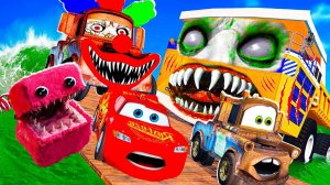 Lightning McQueen and MATER vs ZOMBIE SLIME Pixar cars in BeamNG.drive