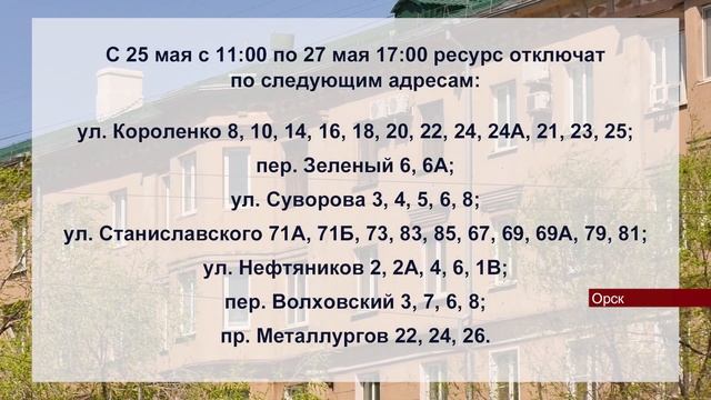 25052022 Адреса, где еще не будет горячей воды в Орске смотреть онлайн