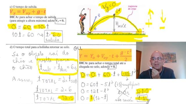 1A e 1B - Ficha 16-Resolução do Exemplo 1-Lançamento Oblíquo - Aula de Física - Prof. Nilton