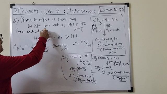 Peroxide effect is shown only by HBr  not by HCl and HI | Alkenes Hydrocarbons| Kate sir chemistry