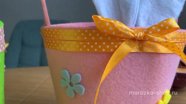 Пасхальная корзинка из фетра ЧУДО С УШКАМИ, зелёная, 30 см, 879882-1