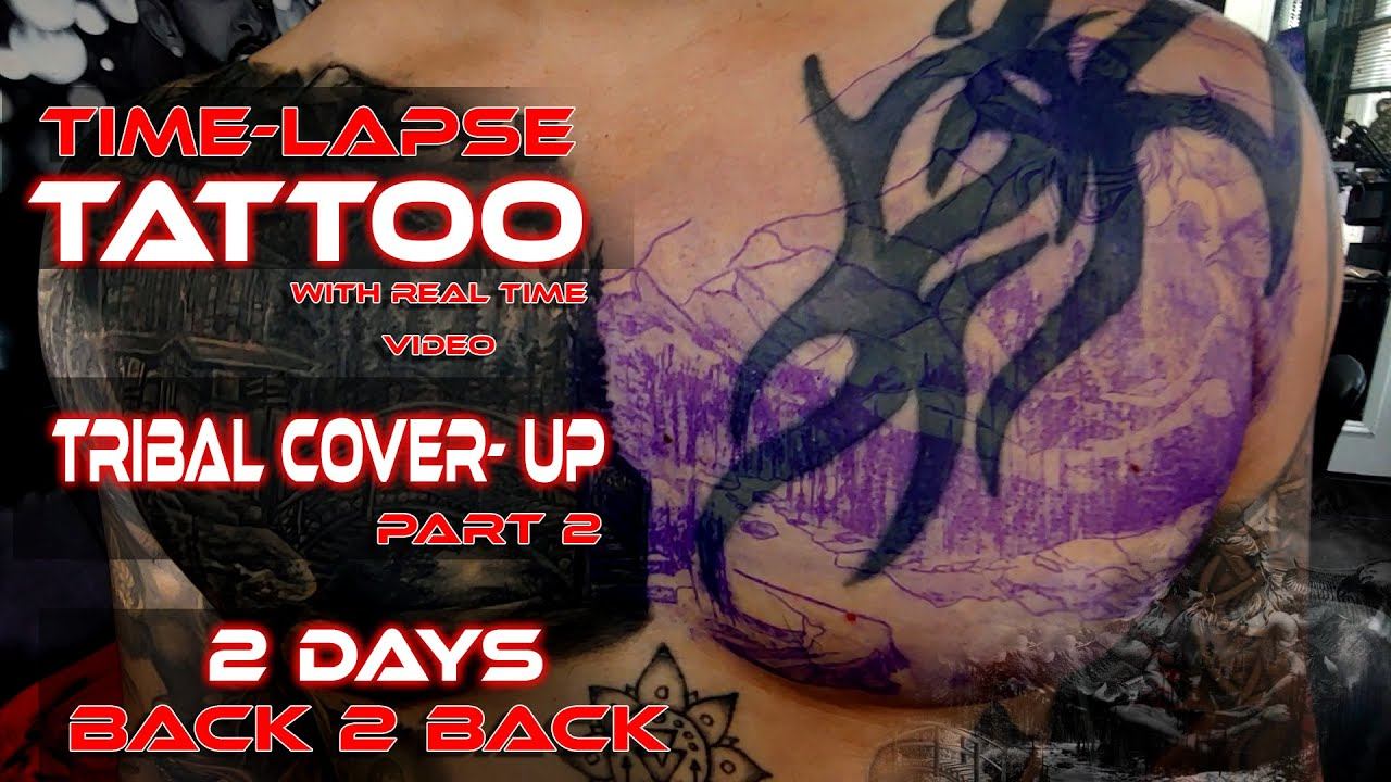INSANE TRIBAL COVER UP TATTOO TIMELAPSE Part 2 (BY EMARI D TV) смотреть онлайн