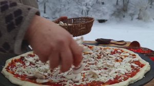 Kənd Həyatı. Rustic Cooking Campfire Pizza on The Sadj Grill