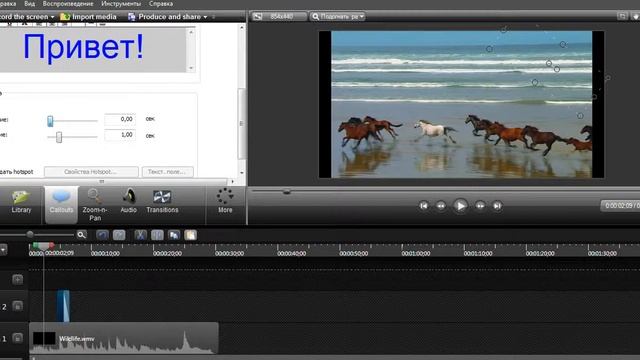 Уроки по Camtasia studio 8. Как вставить надпись в видео, и приблизить его. смотреть онлайн
