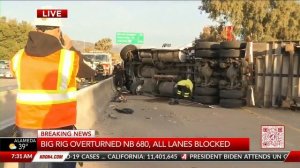 Northbound I-680 at Pleasanton blocked by big-rig crash