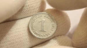 Обзор монеты 1 пфенниг 1917 года. С актуальной ЦЕНОЙ.  ( 1 Pfennig Германия 1917 )