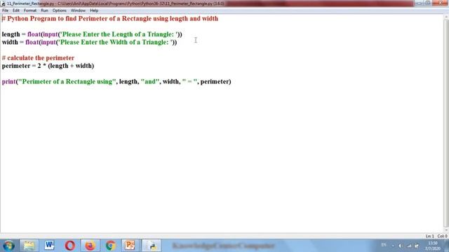Python Program to find Perimeter of a Rectangle using length and width ...