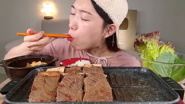 ASMR 단짠단짠 소갈비는 뜯는 맛이죠!! 된장찌개 밥 쌈 한식 리얼먹방 :) Korean cuisine beef rib MUKBANG