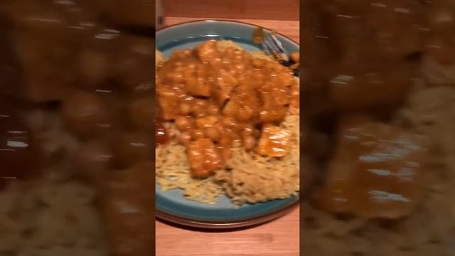 Tuesday night dinner with chickpea, tofu korma and pilau rice and mango chutney