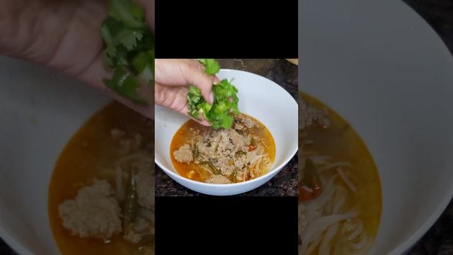 Spicy Thai Tom Yum Noodle Soup with Minced Pork. #TomYumNoodles  #SpicyNoodles  #ThaiCuisine