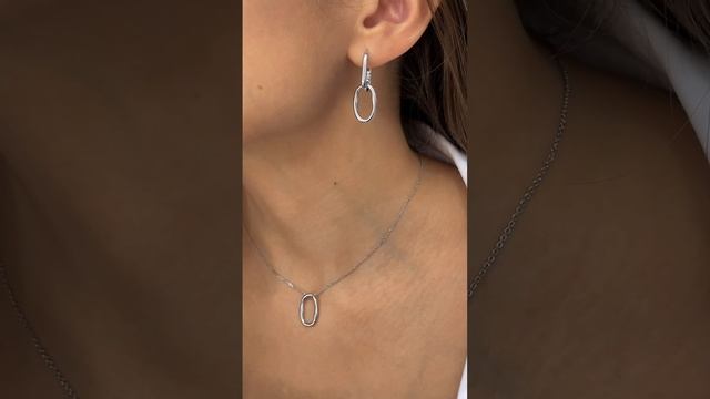 Серьги "База" из серебра 2 см + подвеска из серебра