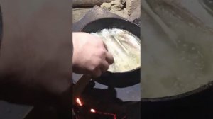 Жареха из хариуса, рецепт хрустящего хариуса, готовим в горах дикого Алтая, в зимовье без света