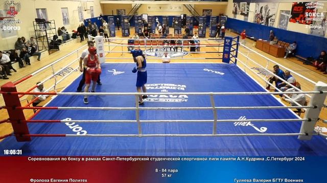 84 57 кг Фролова Евгения Политех Гуляева Валерия БГТУ Военмех