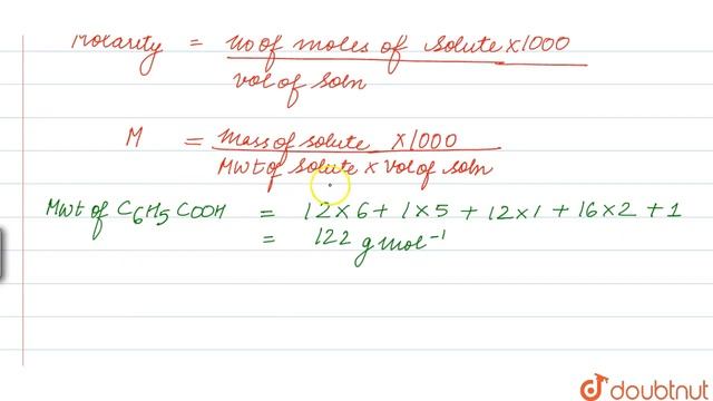 Calculate the amound of benzoic acid (C_(6)H_(5)COOH) required for preparing 250mL of 0.15 M sol... смотреть онлайн
