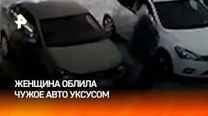 Обливала уксусом чужую машину — странная девушка попала на видео под Екатеринбургом