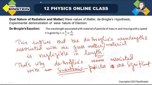 TeenEinstein | Dual Nature Radiation and Matter | Wave Nature of Matter and de-Broglie's Hypothesis