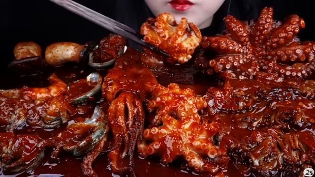 ASMR SPICY SEAFOOD, OYSTER, SPICY ENOKI MUSHROOM, OCTOPUS, CHICKEN, 매운 해물찜, 팽이버섯 먹방,치킨 먹방MUKBANG