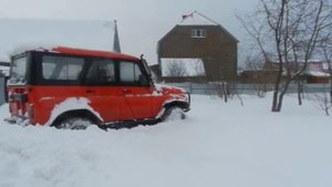 Уаз после зимнего простоя, уаз по снегу, уаз в снегу, блокировки уаз, уаз на 35 колесах