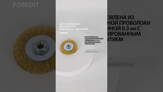 Щетка-крацовка Плоская 100 мм/M14, латунированная витая проволока, Pobedit #щеткакрацовка