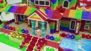 Магнитные шарики - ASMR Video - Постройте фермерский домик с двумя дымоходами и прудом из магнитных