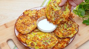2 кабачка, 2 картофелины, 2 яйца. Готовлю целую неделю. Рецепт быстрого приготовления блинов.