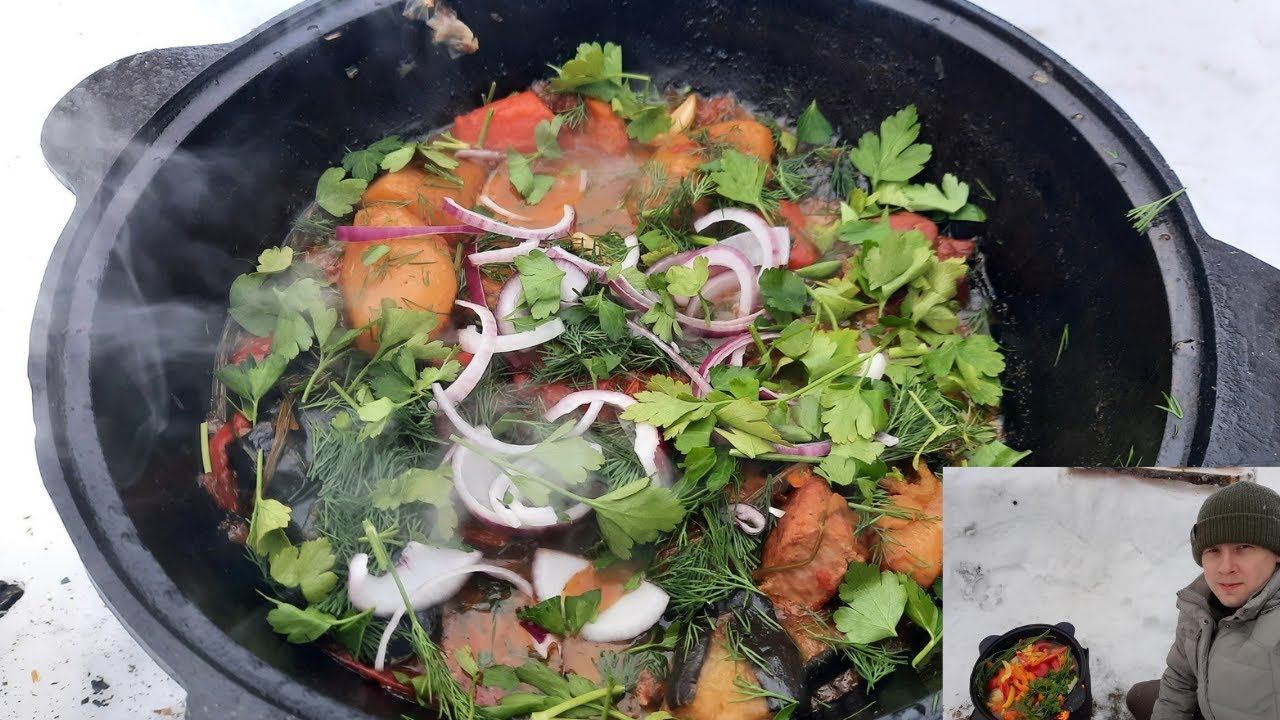 Готовлю думляма зимой в казане на открытом огне смотреть онлайн