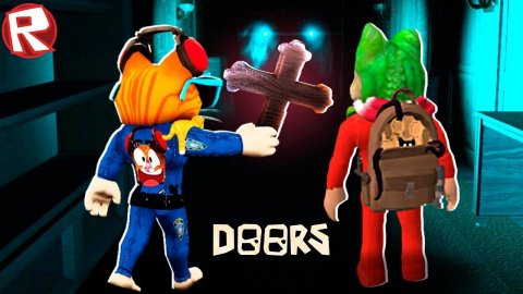Весёлый Кот и Ред Кет в ДОРС 12 ИГРОКОВ ROBLOX DOORS 100 дверей в РОБЛОКС