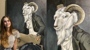 Анималистический портрет Козла. Картина с кракелюром (Эффектом состаривания). ART SOL