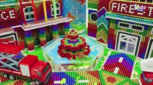 Магнитные шарики - АСМР Видео - Пожарная станция с аквариумом и местом для вертолета из магнитных ша