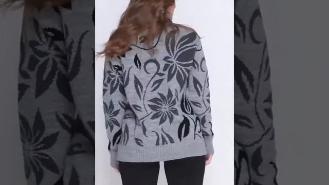 Свитер с цветочным принтом «Вероника» (серый, графит, черный, белый) смотреть онлайн