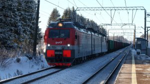 Зима и проходящие поезда на перегоне Войбокало - Новый Быт Октябрьской жд. Январь 2023 года