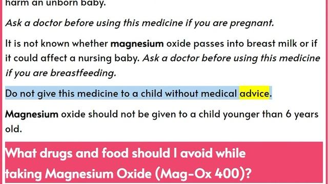 What is the most important information I should know about Magnesium Oxide Mag Ox 400
