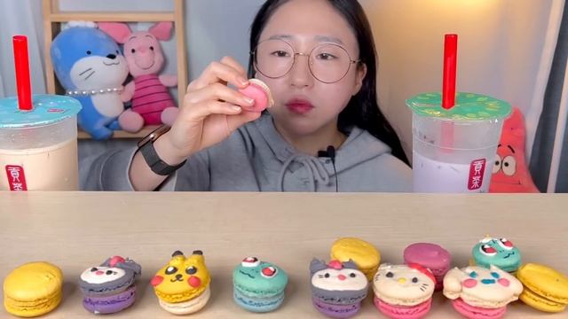 마카롱 공차 버블티🥤 캐릭터 마카롱 블랙밀크티 타로밀크티 디저트 먹방 Dessert Mukbang