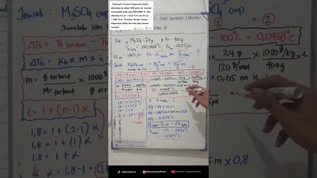 Soal Sifat Koligatif || 2,4 gram MgSO4 dalam 400 gram air. Tb=100,0468°C, Kb=0,52, Kf=1,86. α & Tf? смотреть онлайн