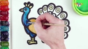 Как нарисовать и раскрасить павлина! Простой рисунок и раскрашивание для детей, малышей