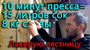 10 минут преcса  15 литров сока. 8 килограмм слив. Лакирую лесенку в доме.