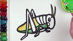 Как нарисовать и раскрасить кузнечика! Акварельная живопись с блестками для детей, малышей