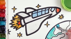 Как нарисовать и раскрасить космический челнок! для детей! Рисование блестками для детей