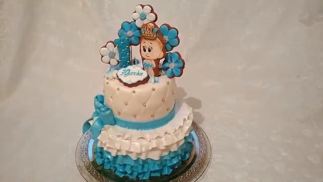 #тортнагод#тортдевочкегод.Торт на годик девочке.Мастичное оформление.