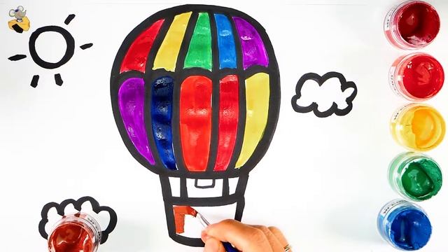 Glitter Coloring Hot Air Balloon Drawing for Kids | Painting with Glitter Learn Colors for Toddlers