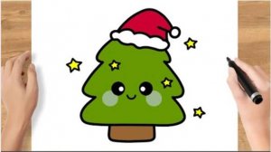 Как нарисовать кавайную новогоднюю елку легко