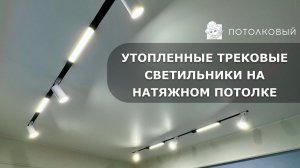 Утопленные трековые светильники, матовые натяжные потолки, теневой профиль "еврокрааб".