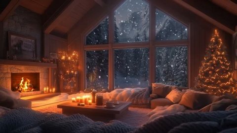 Falling snow and 🔥fireplace crackles.