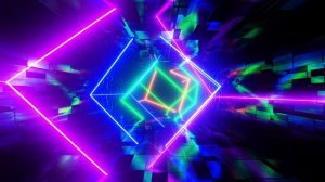 Flying in a tunnel with neon cubes. Looping animation.