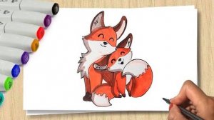 Рисуем Лису с лисенком _ How to draw a fox_ Урок рисования